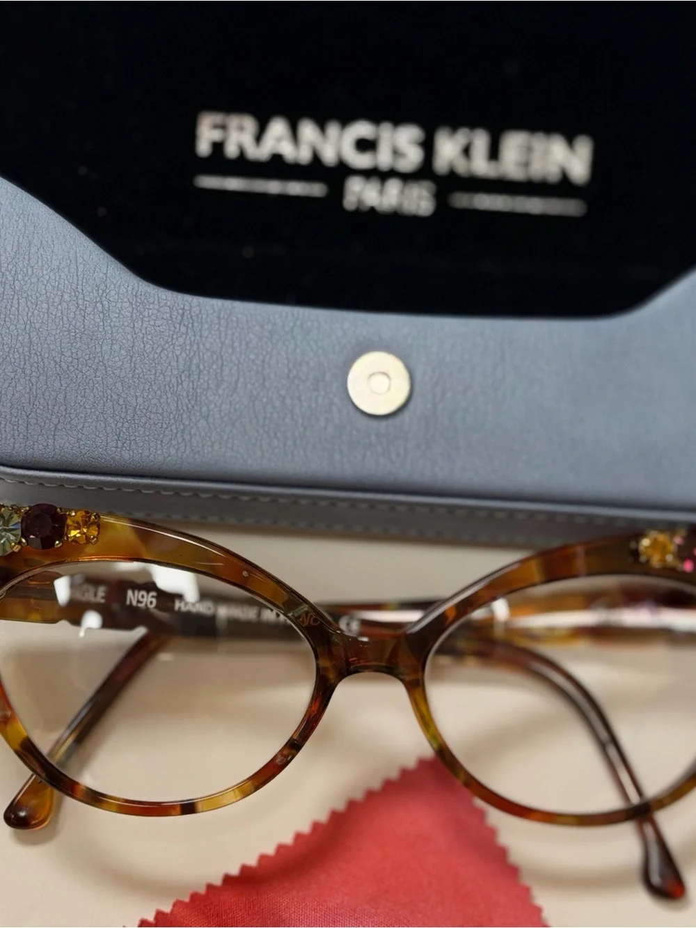 Francis Klein Women's Tortoiseshell Cat-Eye Glasses with Decorative Accents